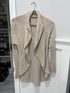 Apt. 9 Open-Front Ribbed Shawl-Collar Cardigan - Cream/Tan